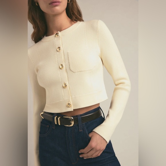 Favorite Daughter Sweaters - NEW Favorite Daughter The Quinn Cardigan Cream/Gold Size XL